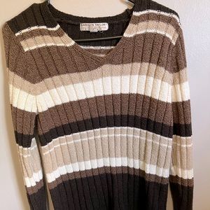 NEUTRAL BROWN STRIPED SWEATER